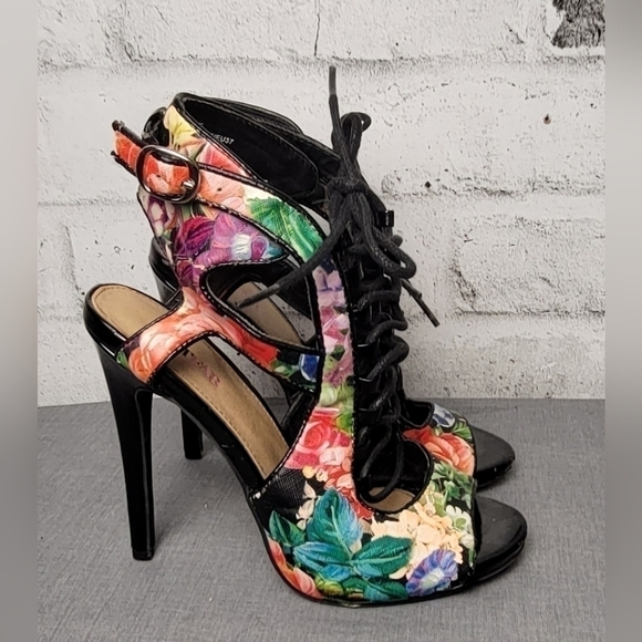 JUSTFAB Jasline Floral Lace Up Stilettos - Picture 4 of 10